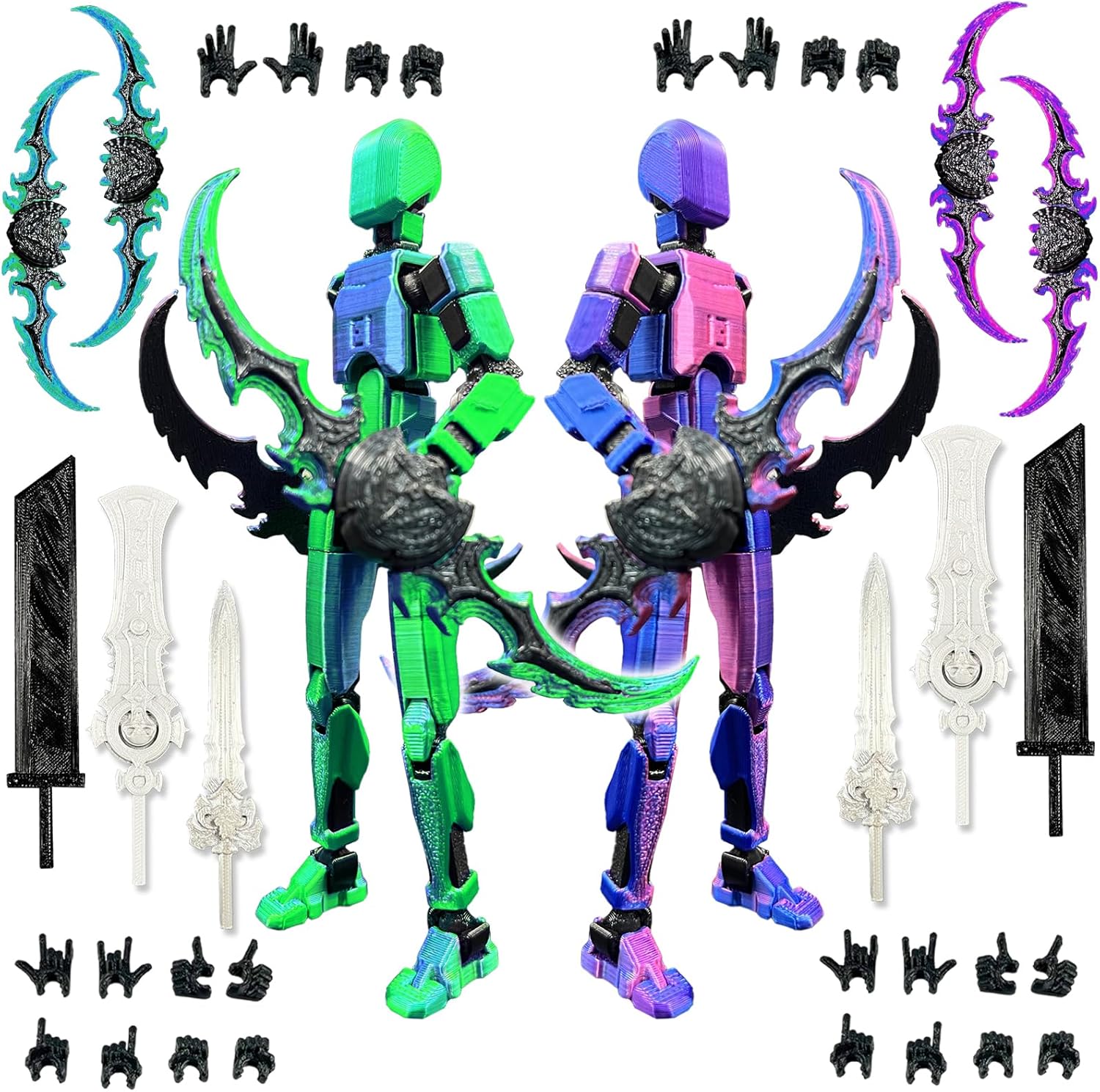T13 Action Figure Set (Assembly Completed), 3D Printed Multi-Jointed Movable Titan 13 Lucky Dummy 13 Mobile Robot, Nova 13 Action Figures Desktop Decorations for Game Lovers Toy (Green Purple)