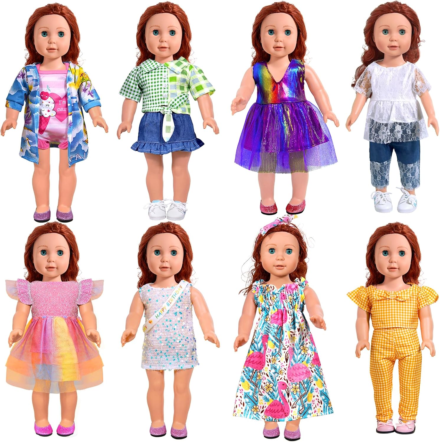 18-Inch-Doll-Clothes and Accessories - 8 Sets American Doll Clothes Compatible with All 18 inch Dolls Outfits Christmas Birthday Gift for Girls