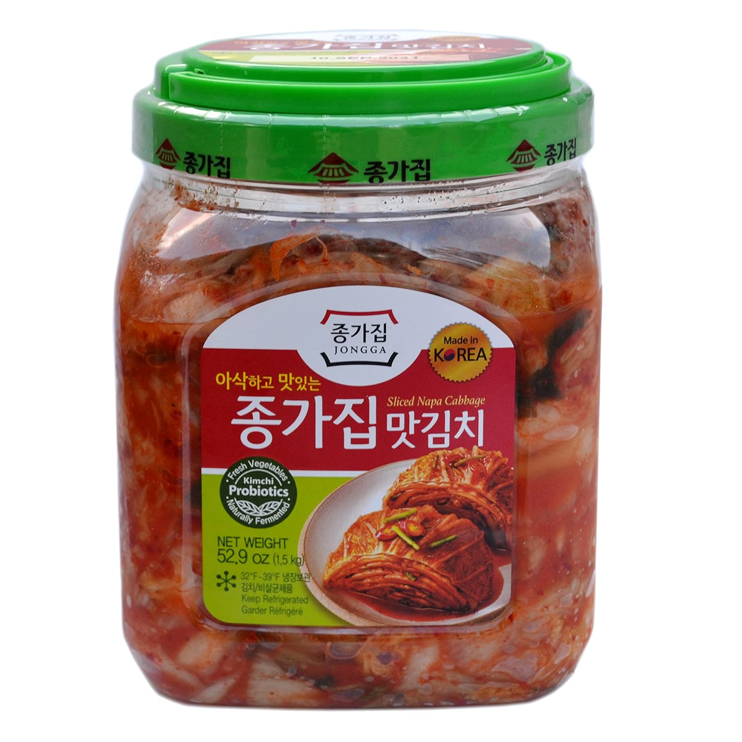 Jongga Mat Kimchi 52.9 oz(1.5kg) Cut Cabbage Kimchi - Imported from Korea - Fresh Naturally Fermented