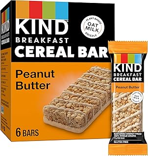 KIND Breakfast Cereal Bars, Gluten Free Snacks, Peanut Butter, 9.3oz Box (6 Bars)