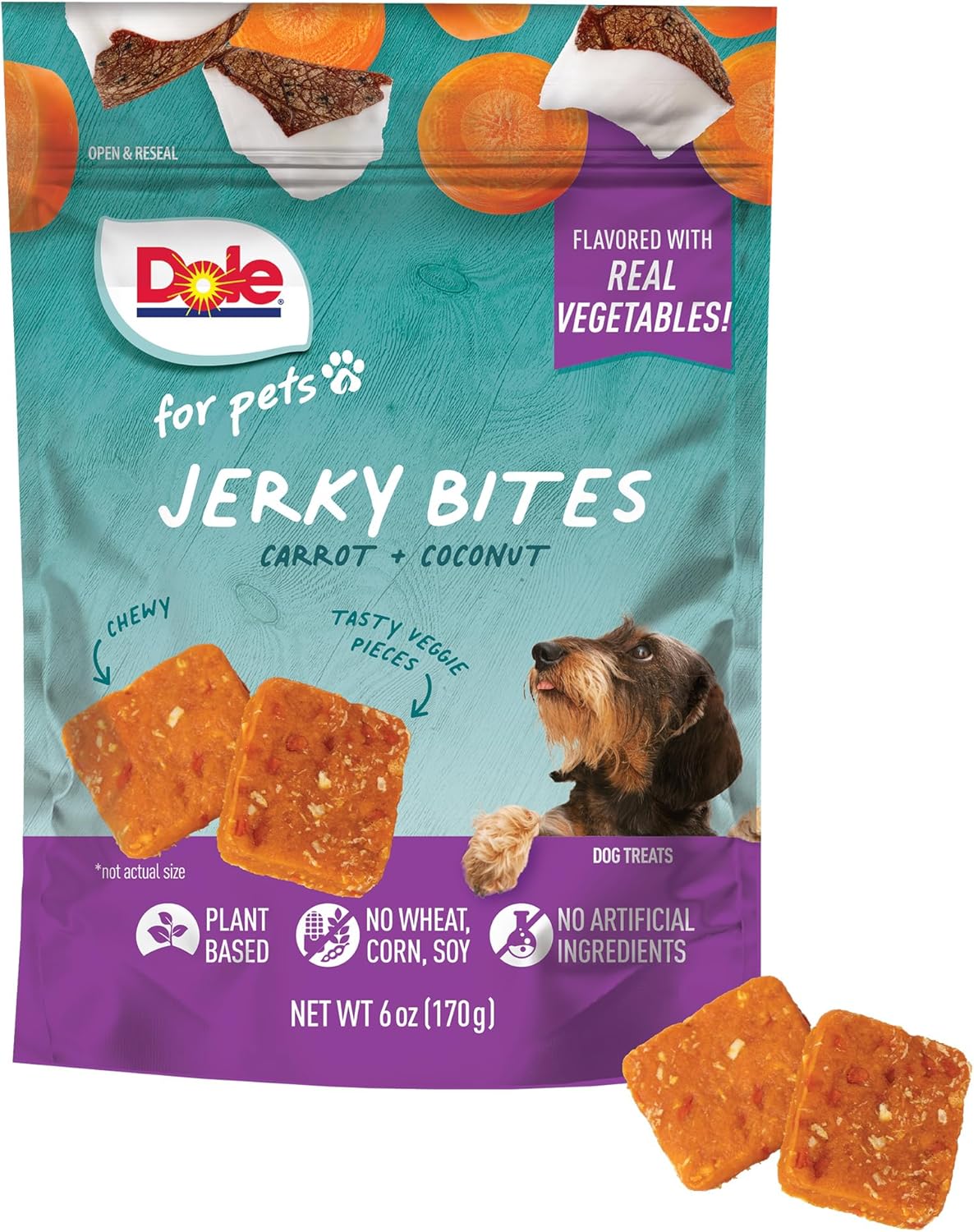 Dole for Pets Fruit Jerky Bites Dog Treats, Carrot and Coconut, 6oz |Flavored with Real Fruit and Vegetables, No Wheat, Corn, Soy, Artificial Flavors, Colors, or Preservatives