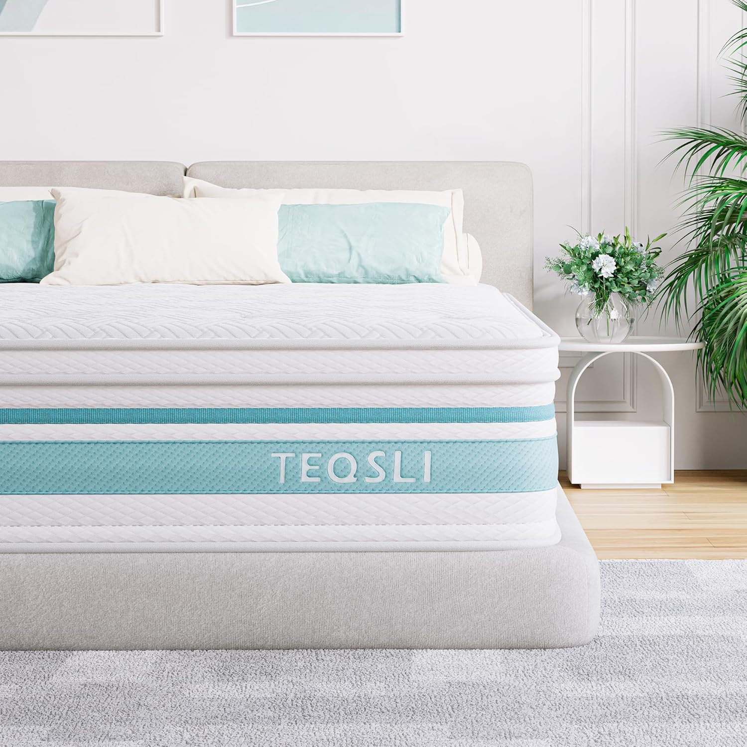 TeQsli Queen Mattress 12-inch Hybrid Mattress Memory Foam with Innerspring Mattress in a Box for Pressure Relief & Support Queen Size Mattress, 100 Nights Trial