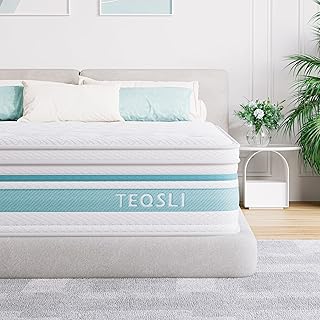 TeQsli Queen Mattress 12 inch Hybrid Mattress with Gel Memory Foam Innerspring Mattress in a Box for Pressure Relief & Cooling Sleep Queen Size Mattress, 100 Nights Trial