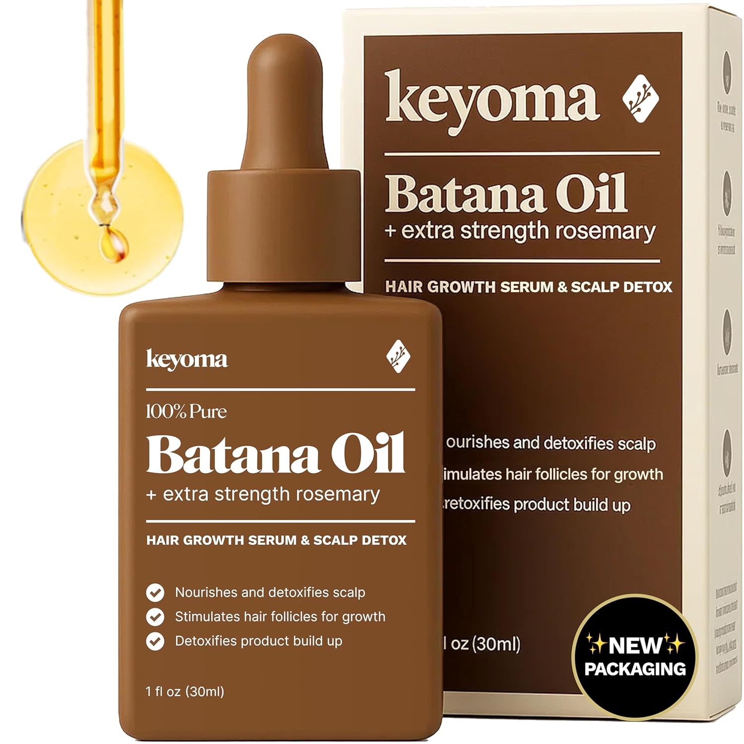Keyoma Batana Oil for Hair Growth with Rosemary: Nourish & Detox Scalp for Thicker, Stronger, Longer Hair - 100% Organic Batana Oil from Honduras - Reduce Hair Loss (30 mL)