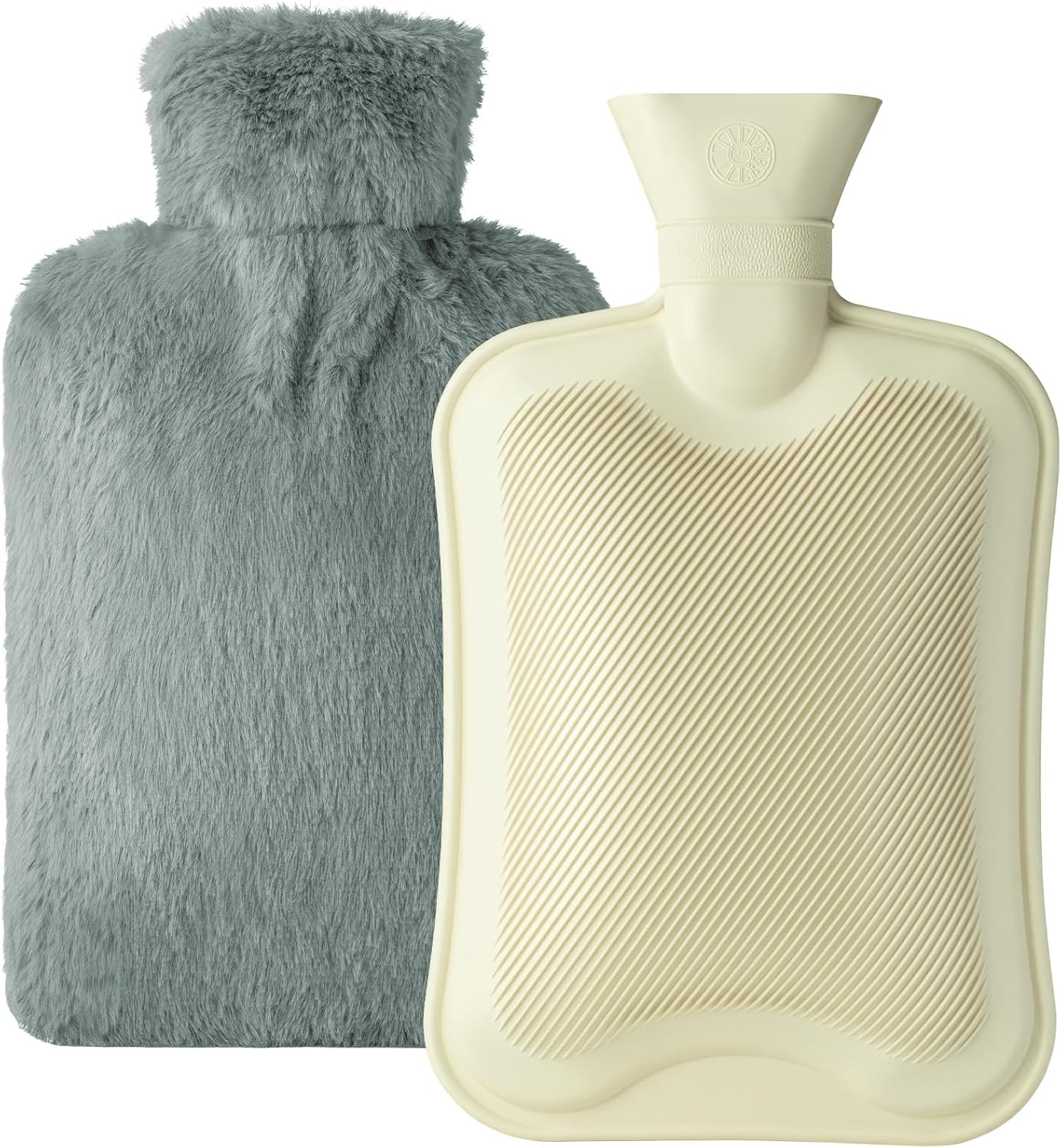 Dawdix 2L Natural Rubber Hot Water Bottle with Cover, Leakproof Design for Hot & Cold Compress, Ideal for Menstrual Cramps/Hand & Feet Warmer/Neck & Shoulder Pain Relief, Ultra-Soft Touch, Gray