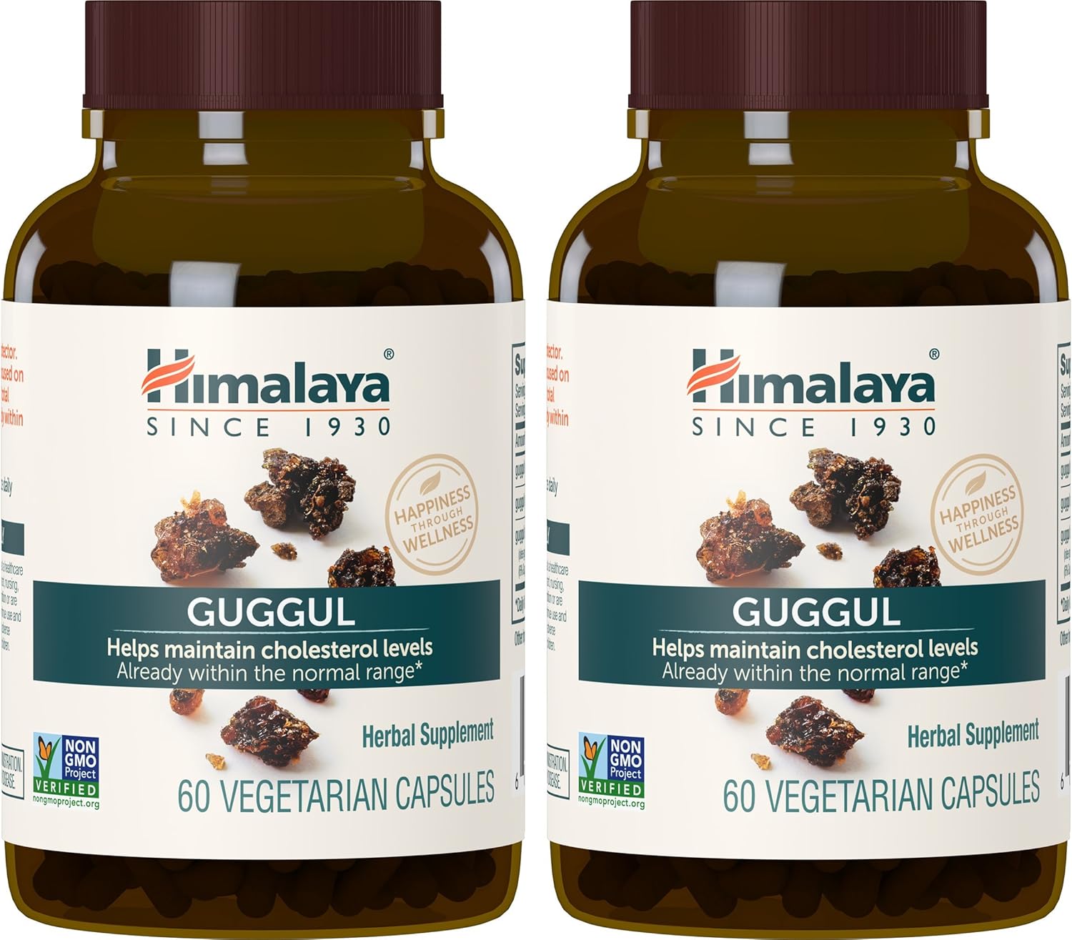 Himalaya Guggul, Cholesterol Supplement for Healthy LDL, HDL, and Triglyceride Levels, 750 mg, 60 Vegetarian Capsules, 1 Month Supply, 2 Pack