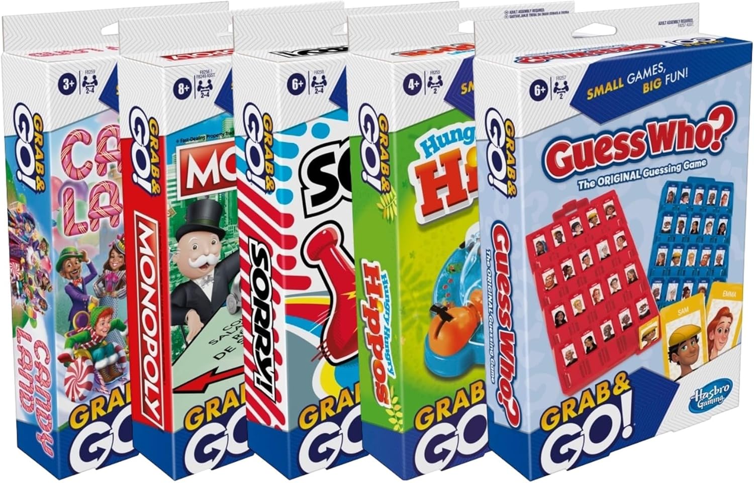 Hasbro Gaming Grab and Go Travel Games Set of 5- Sorry!, Hungry Hippos, Monopoly, Guess Who?, and Candy Land