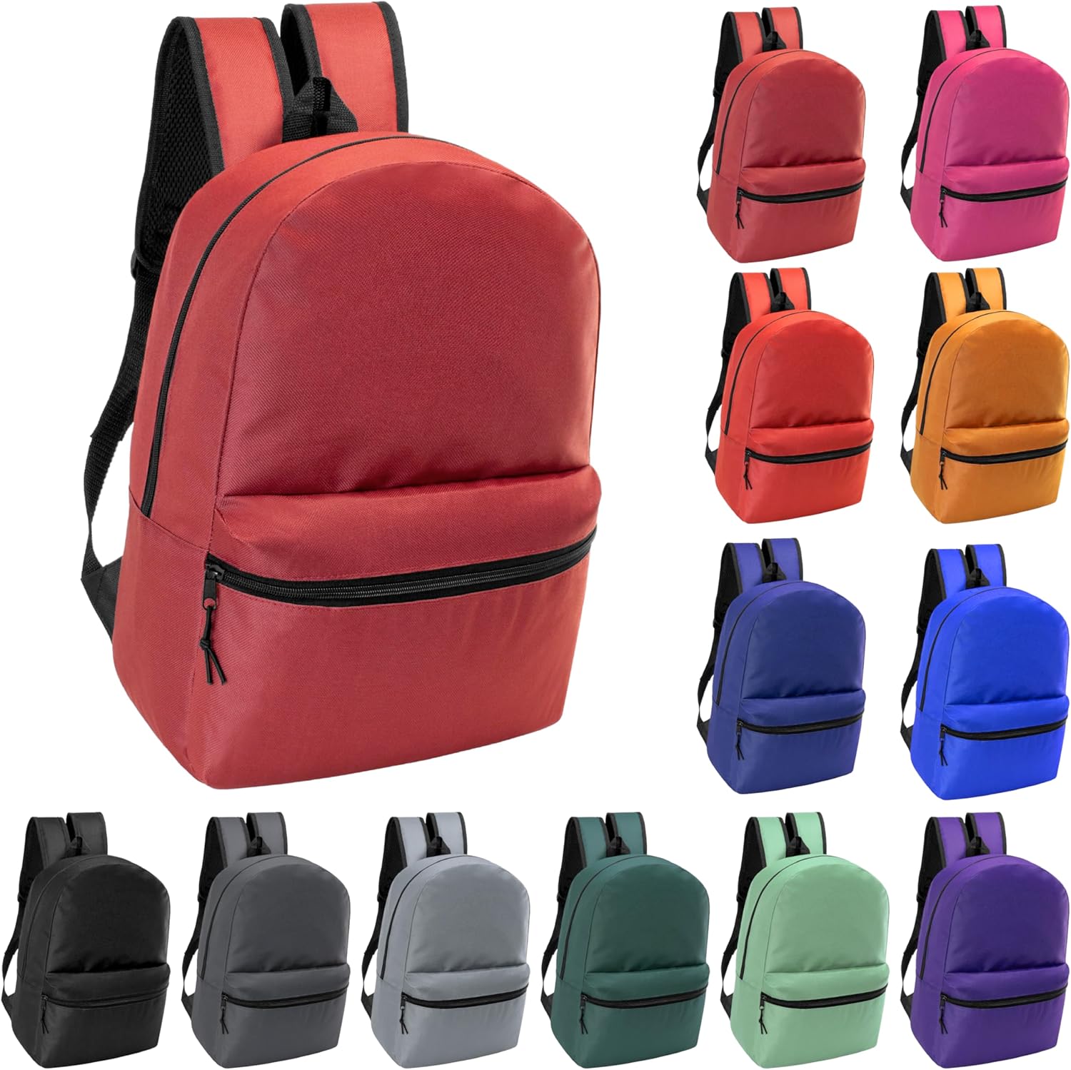 24-Pack 17" Backpacks for Kids - Bookbags in Bulk for Elementary, Middle, and High School Students, 12 Assorted Colors
