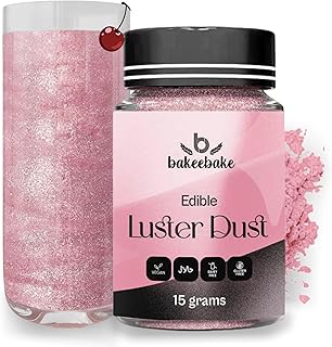 Bakeebake Pink Luster Dust Edible 15g - Edible Glitter for Drinks & Desserts - Gluten Free Edible Pink Dust for Cake Decorating – Tasteless Vegan Drink Glitter for Cocktails and Parties (Pink)
