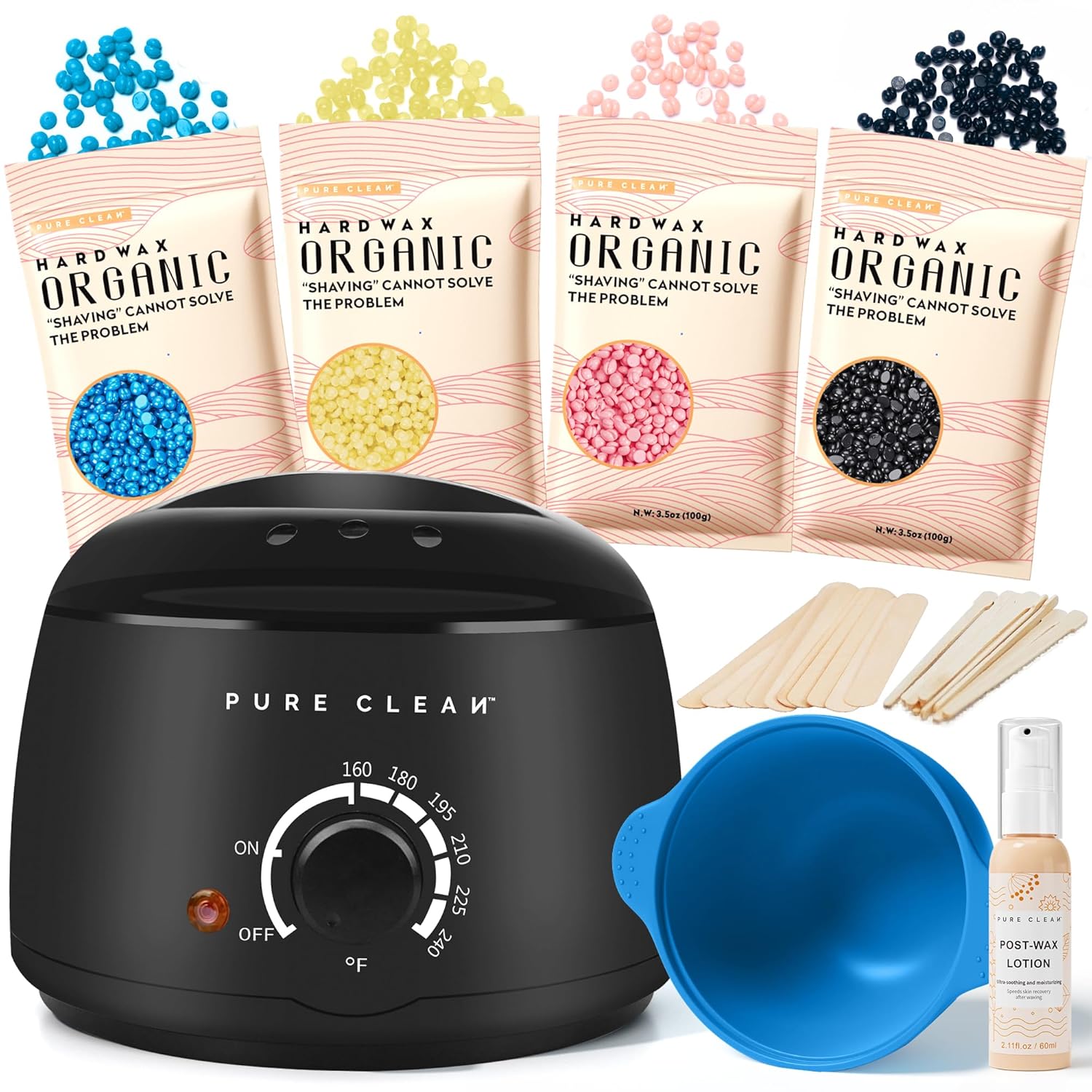 PURECLEAN Waxing kit, Hair Removal Home Wax Warmer, Hard Wax Kit with 4 Formula Hard Wax Beads for Full Body, Legs, Face, Eyebrows, Bikini Women Men At Home Waxing