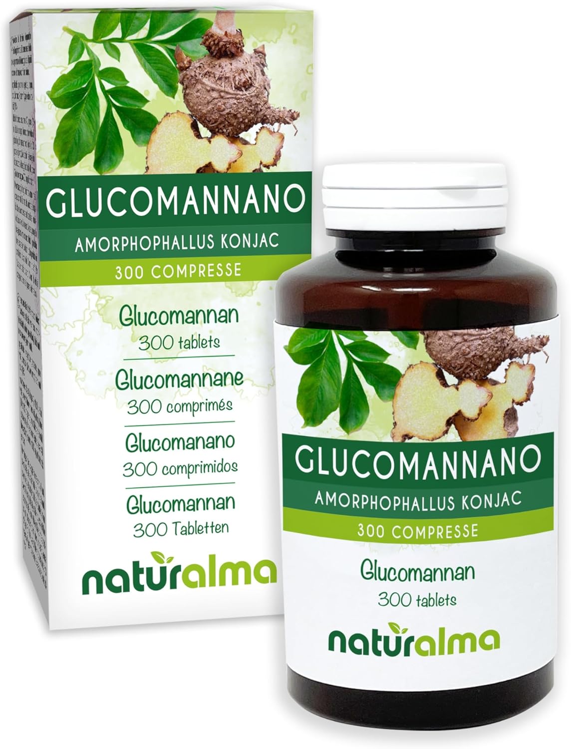 Glucomannan (Amorphophallus konjac) Roots Naturalma - 150 g - 300 Tablets - Food Supplement - Natural and Vegan