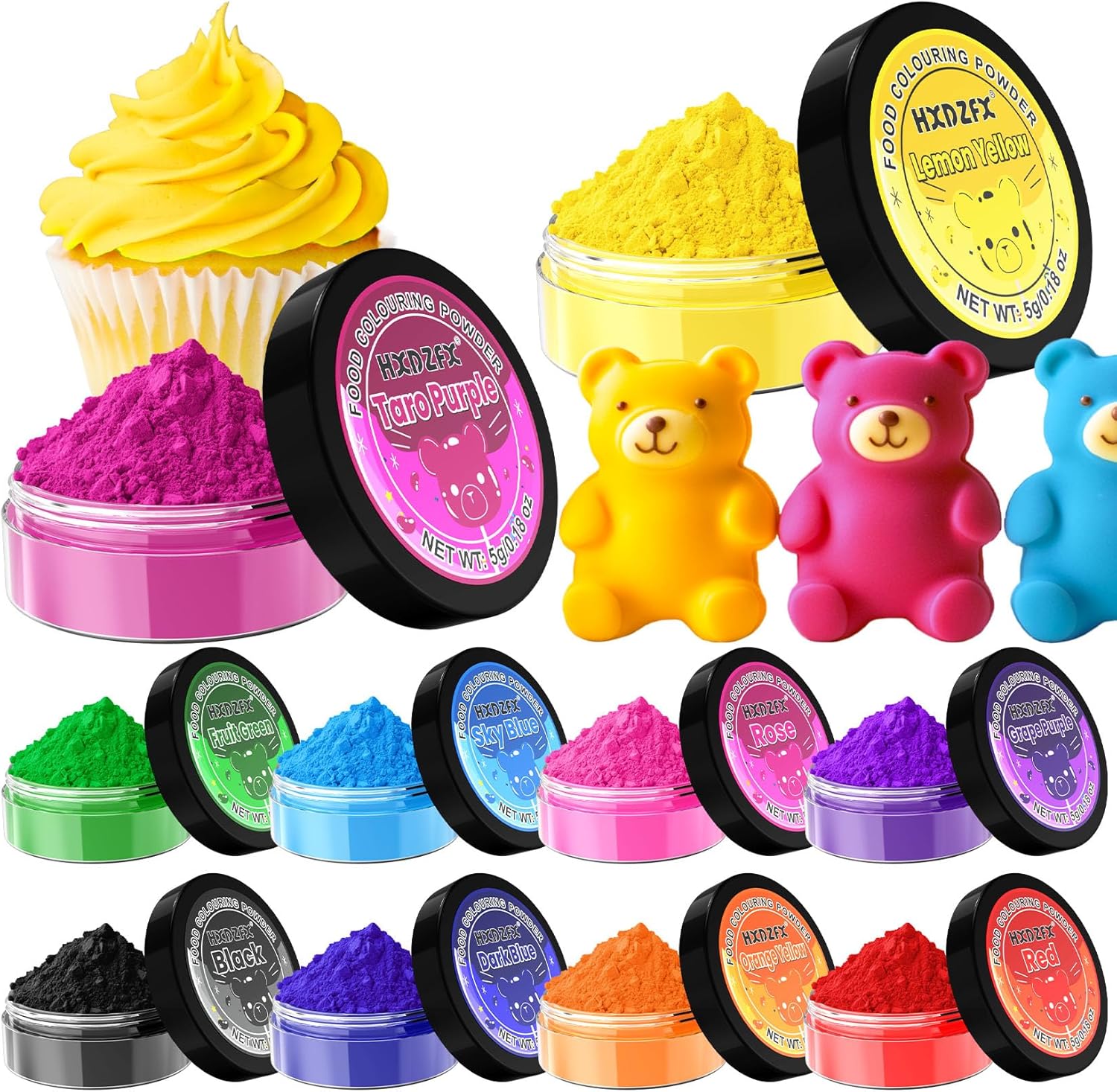 Food Colouring Powder - 10 Colours Concentrated Food Colour Powder for Baking, Cake Decorating, Candy, Macaron, Icing and Cooking - Neon Food Dye for Slime Making and DIY Crafts - 5g per Bottle