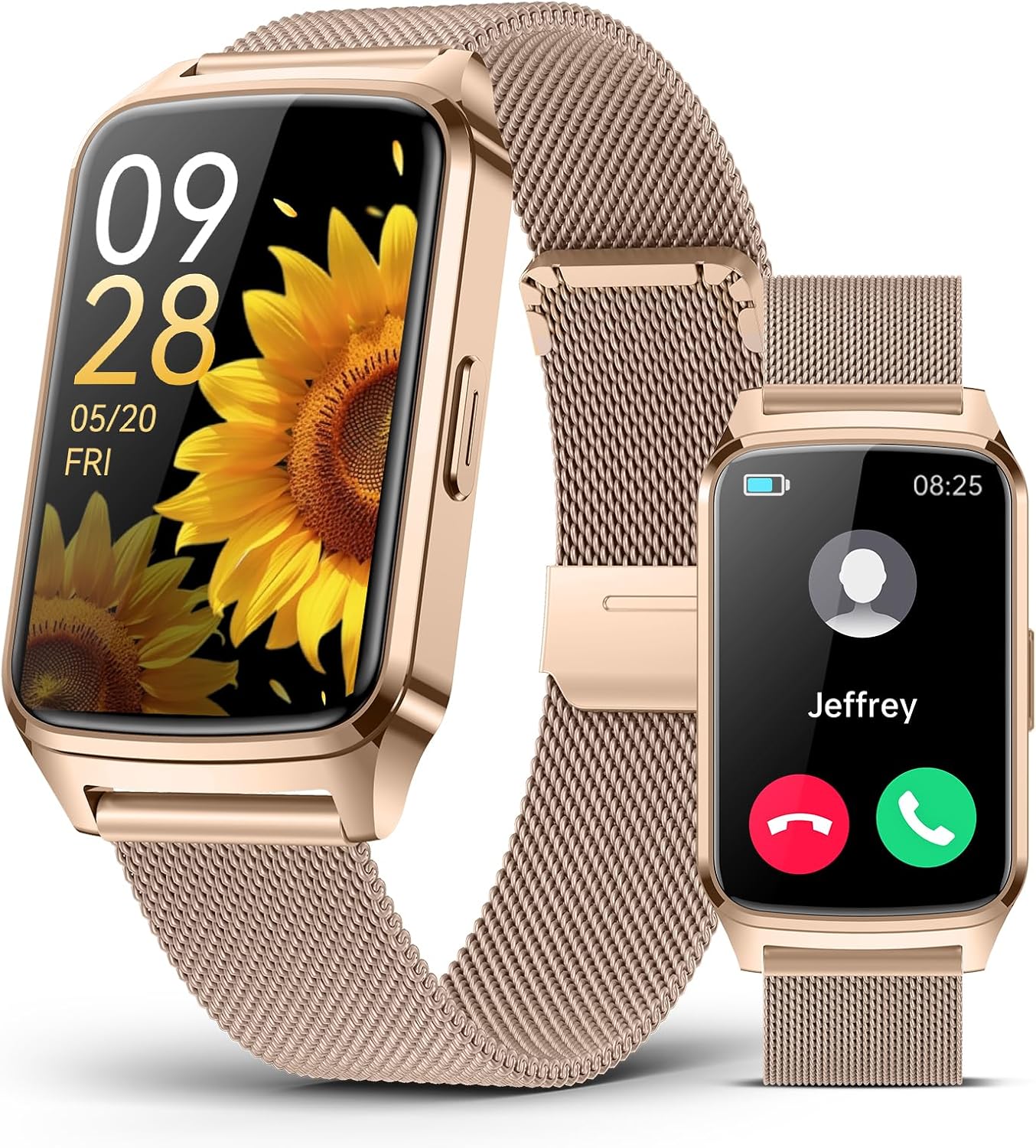 Fitness Tracker Smartwatch for Women Men, Step Counter Compatible with IOS Android, IP68 Waterproof Activity smart watch with Sleep Monitor, Sports Modes and Pedometer (Casual, Gold, 1.57)