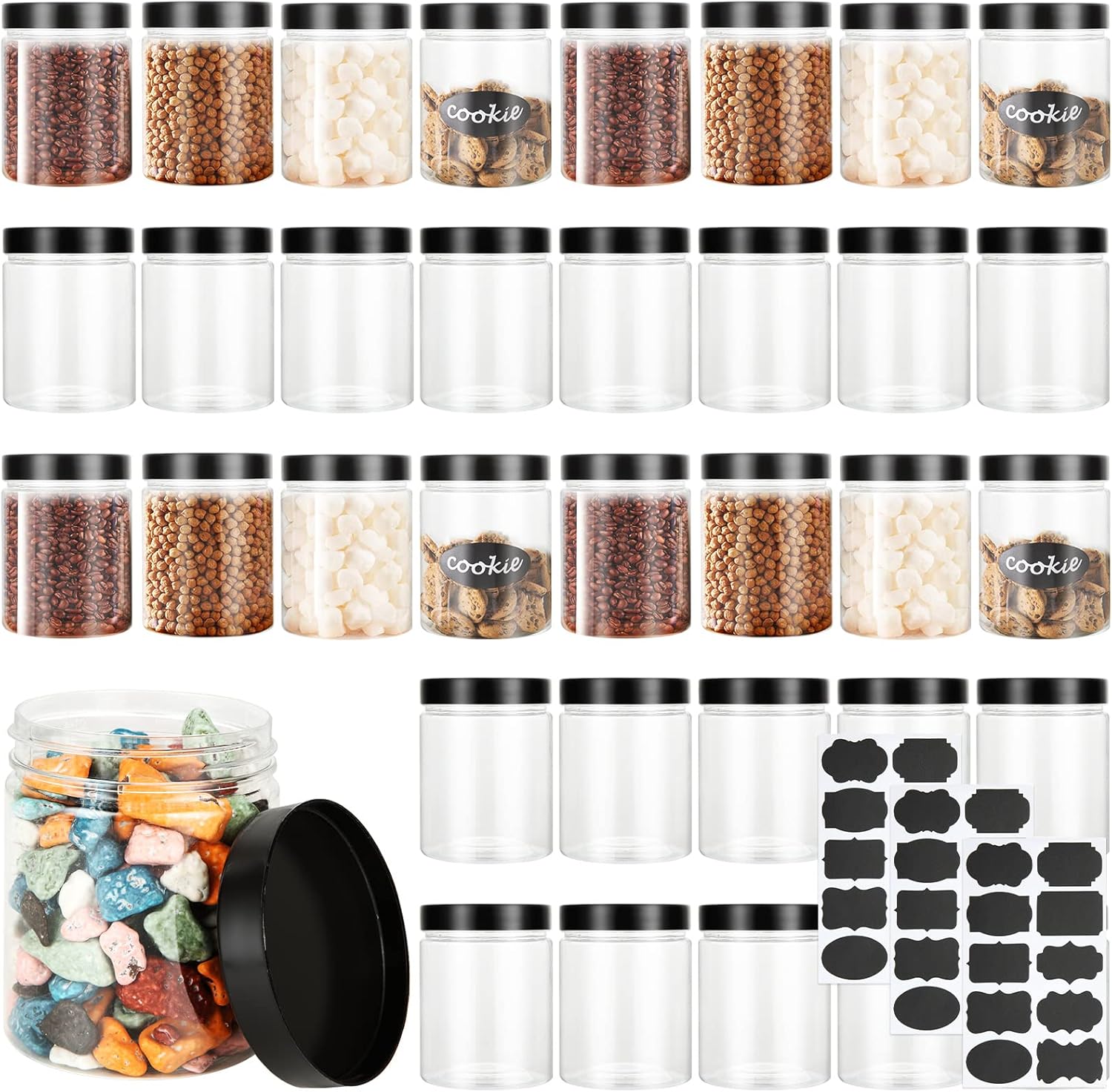 40PCS Plastic Jars with Lids 8oz Empty Plastic Containers with Lids Clear Small Containers Storage Jars Small Containers Storage Jars for Storing Dry Food Makeup Slime Honey Jam