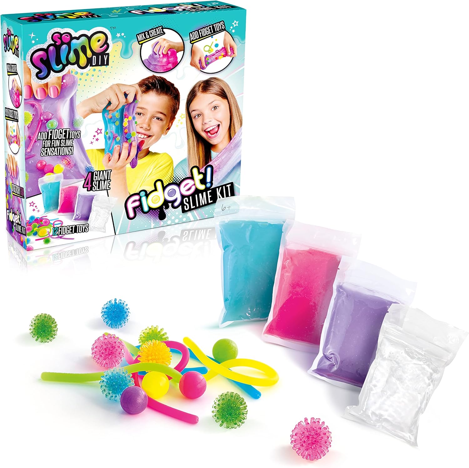 So Slime Kit, 800g of Slime, 4 Slime Colours inc Clear, 12 Toys, ASMR Effects, Non-Toxic + Boron Free Slime, For Ages 6+