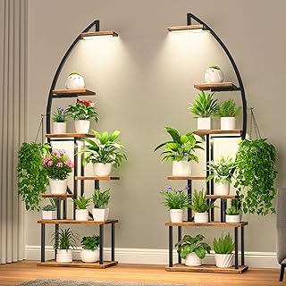 Tall Plant Stand Indoor with Grow Light, 7 Tiered Metal for Plants Multiple, Large Holder Display Shelf, Half-Moon Shape Rack Living Room, Patio, Balcony