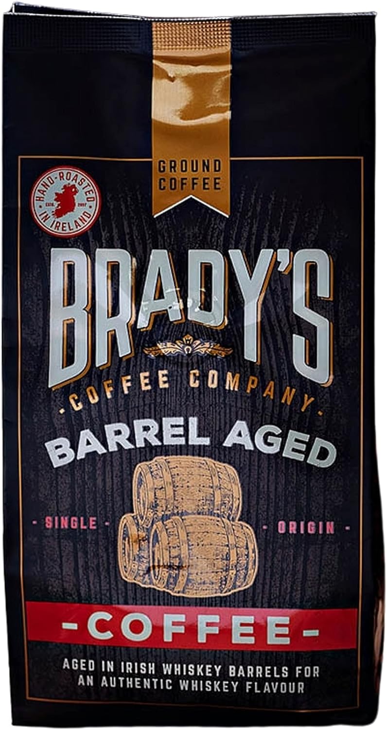 Brady's Irish Barrel Aged Ground Coffee - 100% Arabica Coffee - 227g Hand Roasted Perfect Morning or After-Dinner Coffee - Vegan, Alcohol-Free, Gluten-Free Speciality Coffee