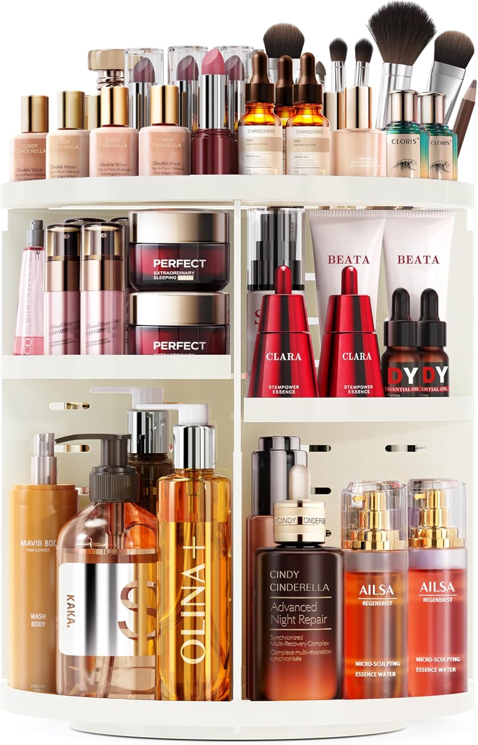 Auxmir Rotating Makeup Organiser, 9-Tier Adjustable Makeup Organiser with 360 Degree Rotation, Large Capacity Spinning Makeup Storage on Stand Revolving for Vanity Table, Bedroom, Bathroom, White