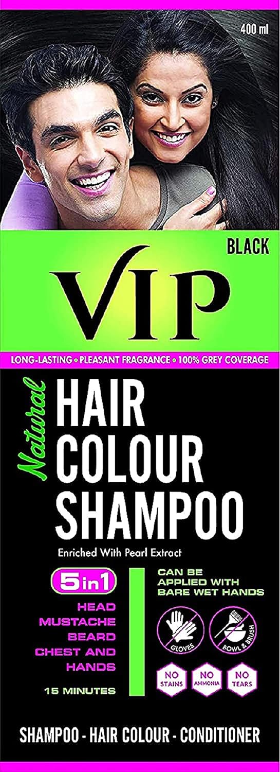 VIP NATURAL HAIR COLOUR SHAMPOO BLACK - 3 IN 1 SHAMPOO HAIR COLOUR CONDITIONER, 400ML - WITH EXPRESS SHIPPING