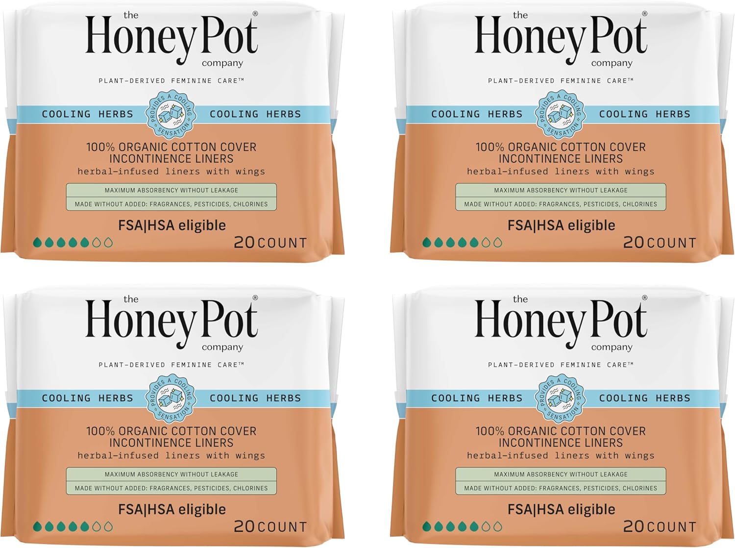 The Honey Pot Company - 80ct - Herbal Panty Liners for Women - Organic Incontinence w/Wings - Infused w/Essential Oils for Cooling Effect - Postpartum Essentials - Feminine Care