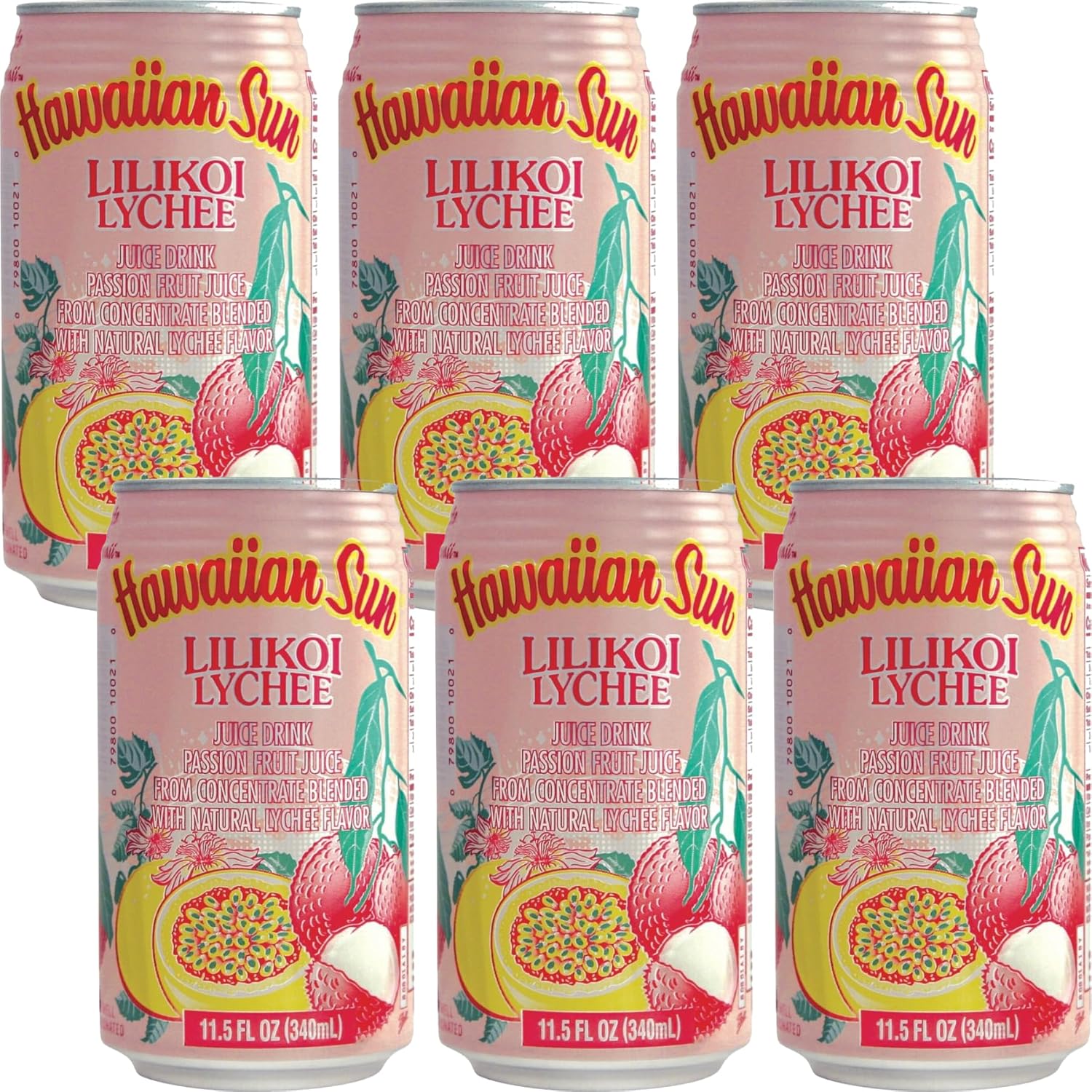 Hawaiian Sun Drinks - Lilikoi Lychee (11.5floz x 6 cans) - Tropical Refreshing Juice