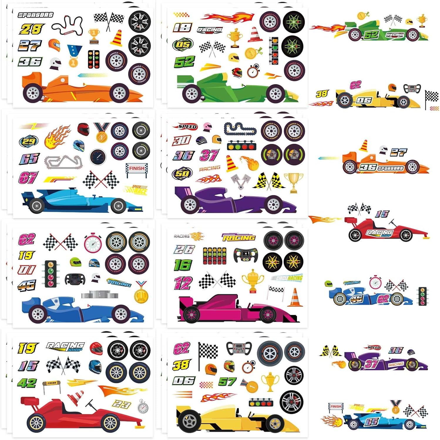 24 Sheets Car Stickers for Kids, Make Your Own Stickers DIY Race Car Stickers, Make a Face Car Stickers for Race Car Party Favors Car Themed Birthday Party Decorations