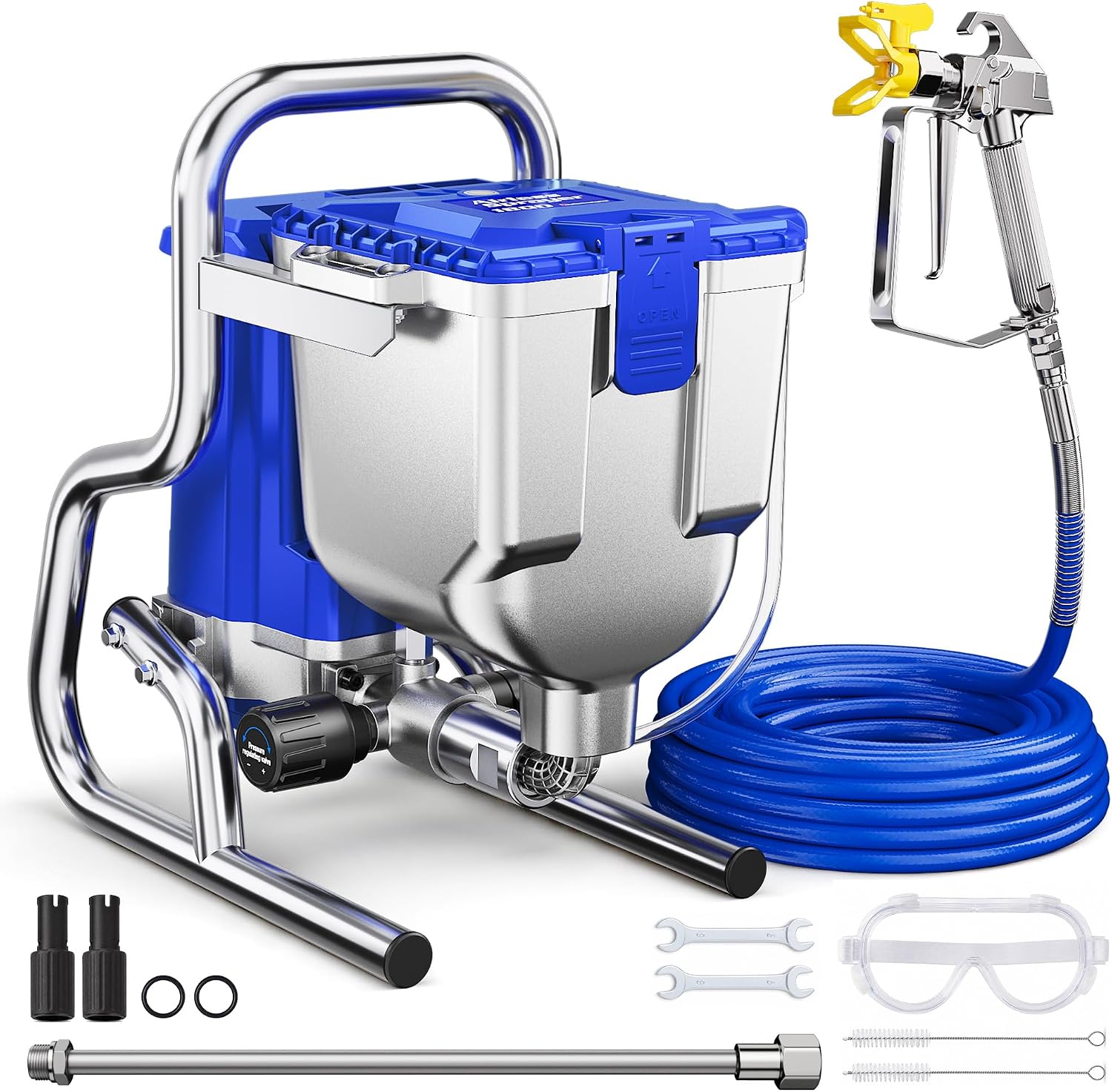 Airless Paint Sprayer, 1400W High Efficiency Electric Paint Sprayer, 3300PSI Cart Thinning-Free Airless Sprayer with Extension Rod and Wheels, for Home, Yard, Garden, Commercial Use，Blue