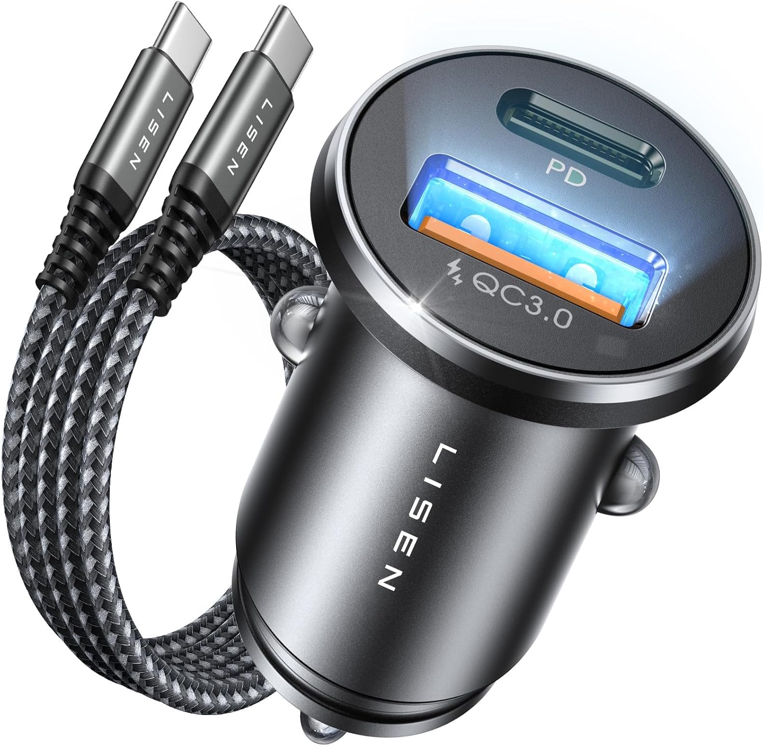LISEN Car Charger Adapter USB C 54W 12V USB Socket [USBC 36W+QC 18W] 60W USB C Cable PD3.0 Car Phone Charger Cigarette Lighter USB Charger for iPhone 16 Pro Samsung S25 Ultra Switch 2 Car Accessories