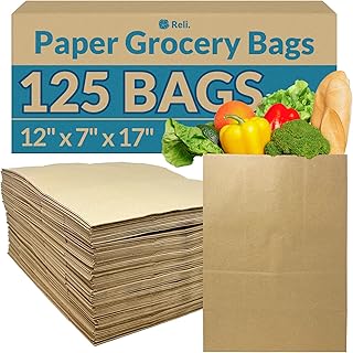 Reli. Paper Grocery Bags (125 Pcs Bulk) (12x7x17) 70 Lbs Basis, Extra Heavy Duty | Brown Paper Bag, Large Paper Grocery Bags/Kraft Paper Sacks -Takeout Bags/Restaurant, Retail, Shopping Bags