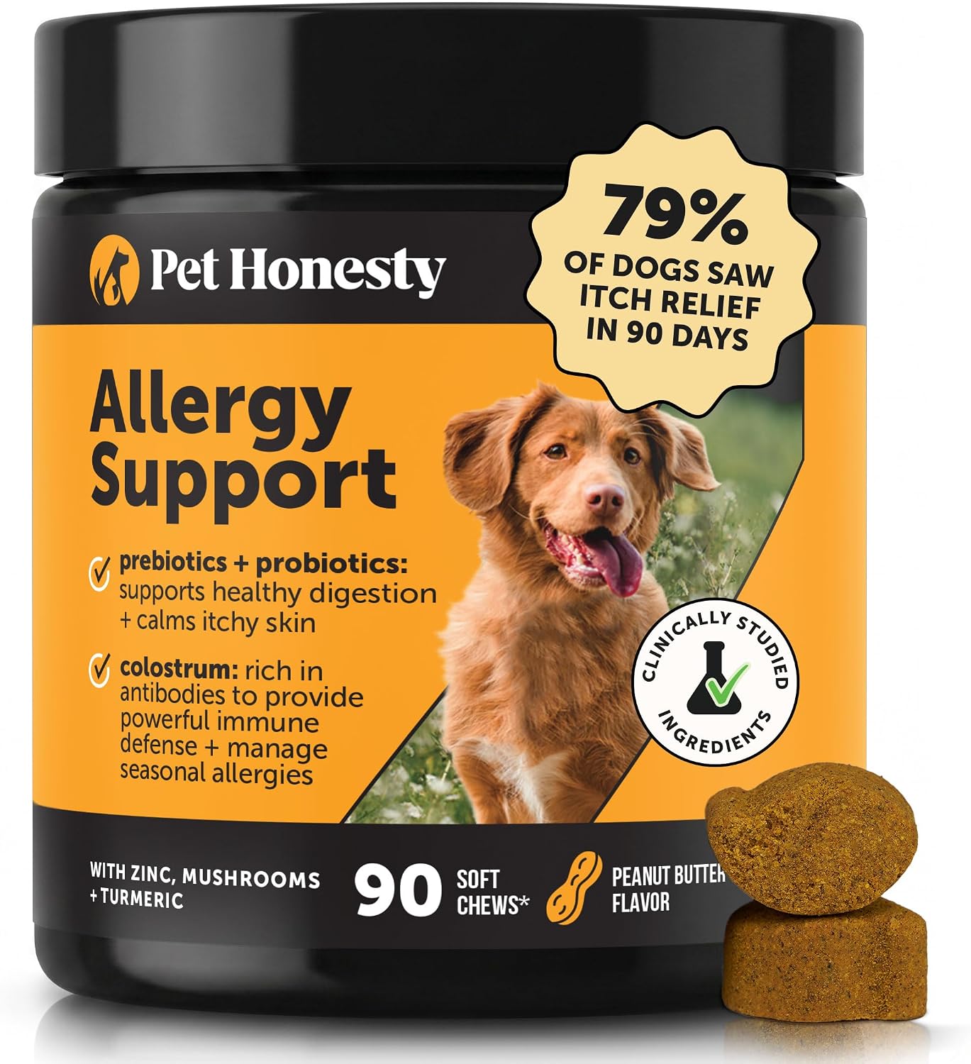 Pet Honesty Dog Allergy Chews for Allergy Relief, Peanut Butter, 90ct