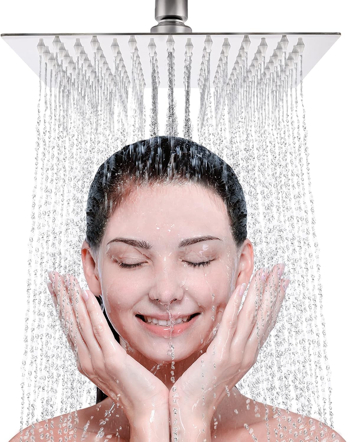 LIVOREST Square Rainfall Shower Head - 8 inch Large, Overhead Fixed Rain Showerhead with Angle Adjustment - Stainless Steel 304 with Chrome Finish - Standard Fitting, Easy Replacement