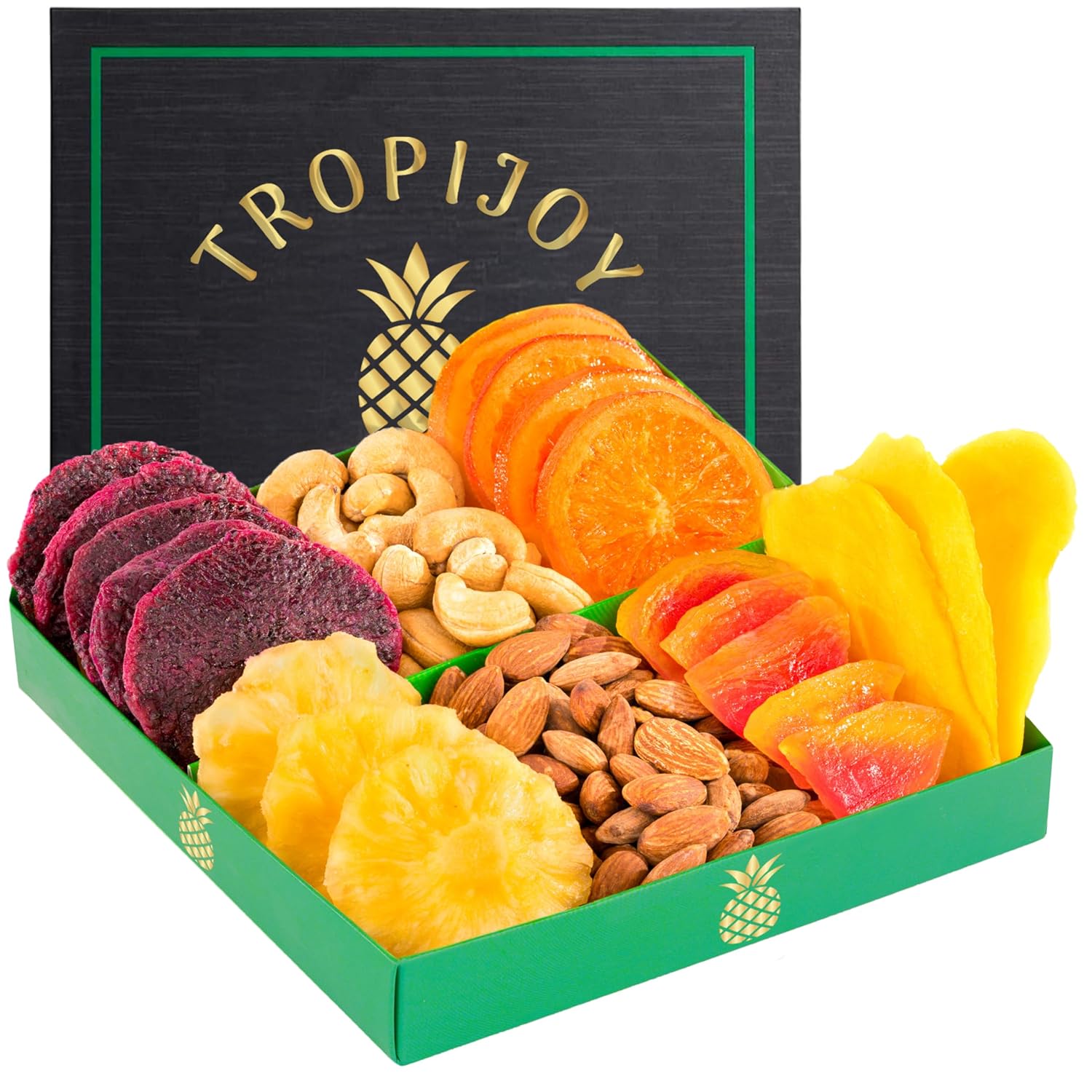 Dried Fruit and Nuts Gift Basket – 7 Gourmet Tropical Assortment | 12.5oz Soft Dried Fruit Basket Gift | Healthy Fresh Dry Fruits Gift Box - Vegan Fruit Tray Food Gifts for Women Men Family