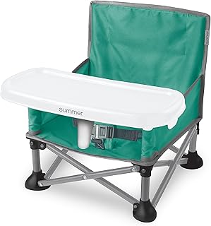 Summer by Bright Starts Pop 'N Sit Portable Booster Chair, Floor Seat, Indoor/Outdoor Use, Compact Fold, Teal, 6 Mos - 3 Yrs
