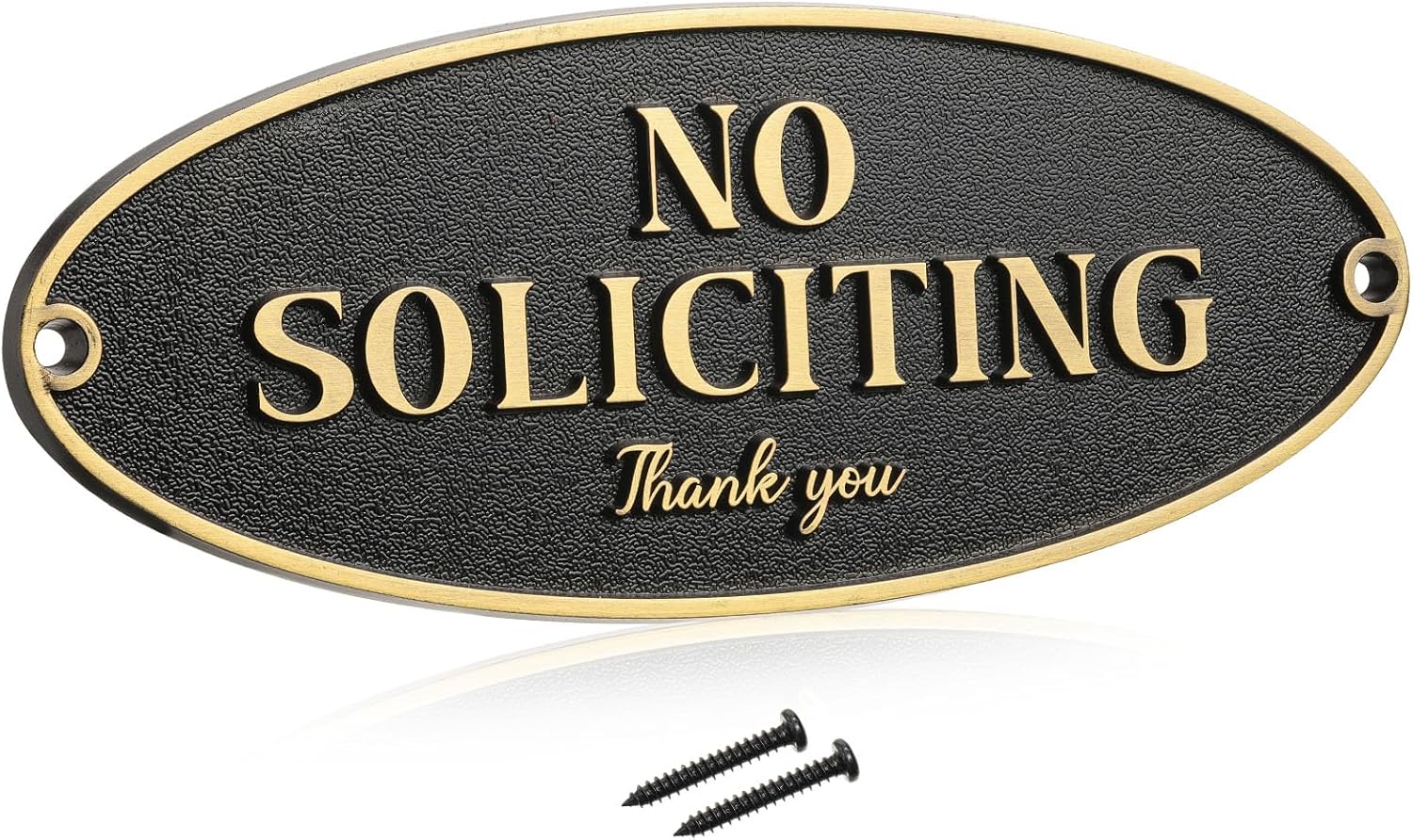Brass No Soliciting Thank You Sign 2" x 5" Door Sign, No Soliciting Brass Plaque Metal Home Decor Accessories Door or Wall Pre Drilled Hole