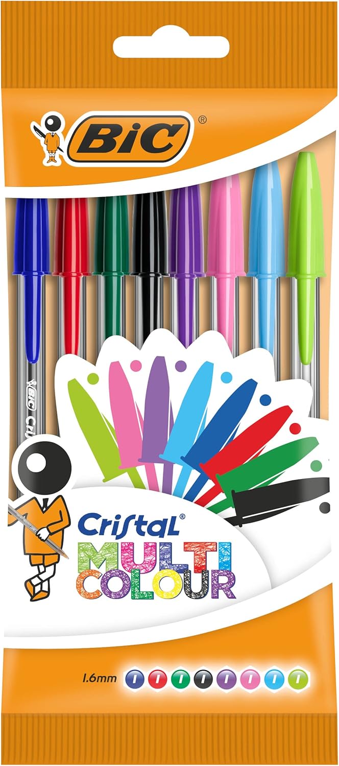 BIC Cristal Ballpoint Pens - Pack of 8 - Assorted Colours (Fashion + Standard) - 1.6 mm Tip with Smooth Writing