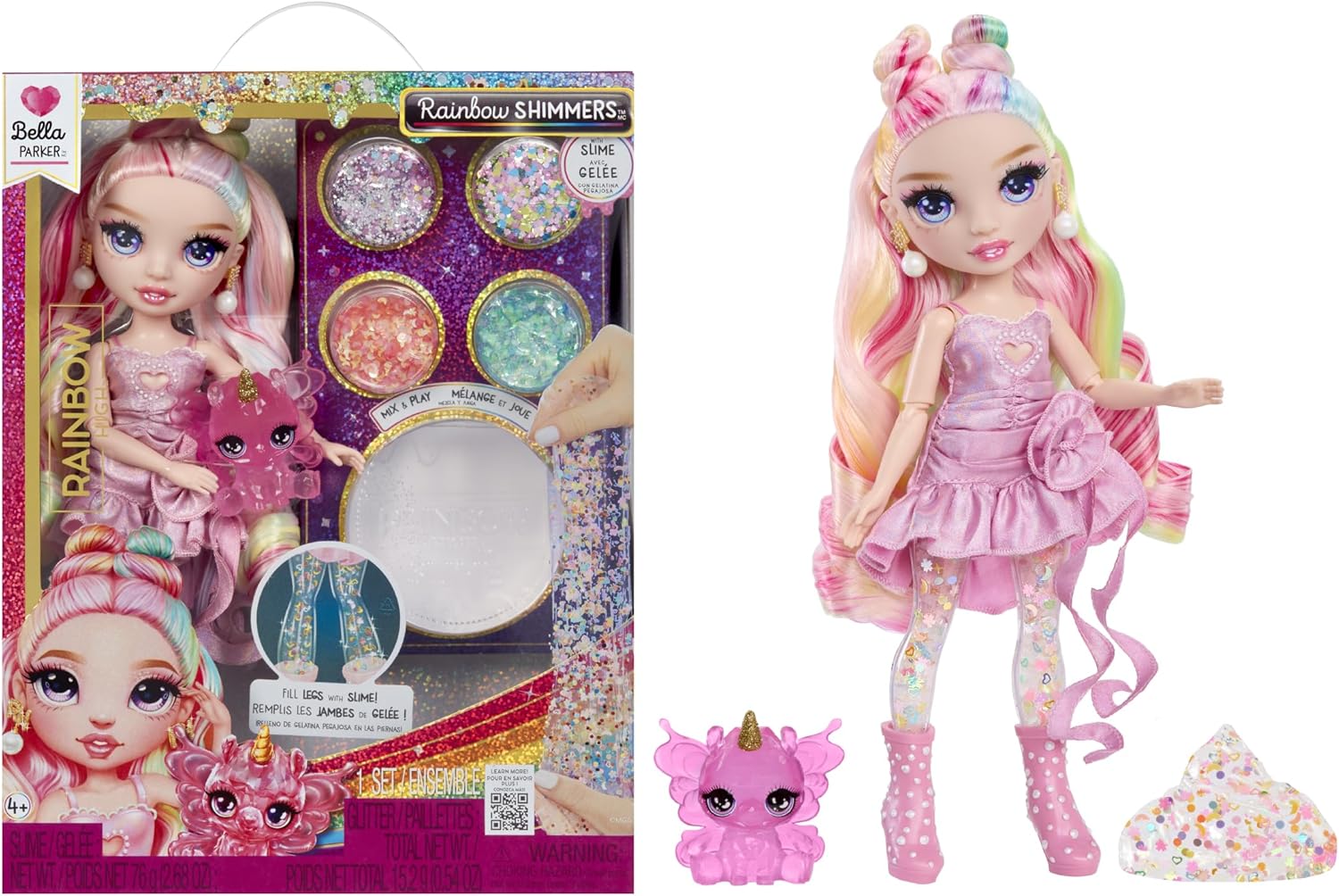 Rainbow High Rainbow Shimmers with Slime – Bella, Pink 11”, Create a Rainbow Fashion Doll, Slime Kit
