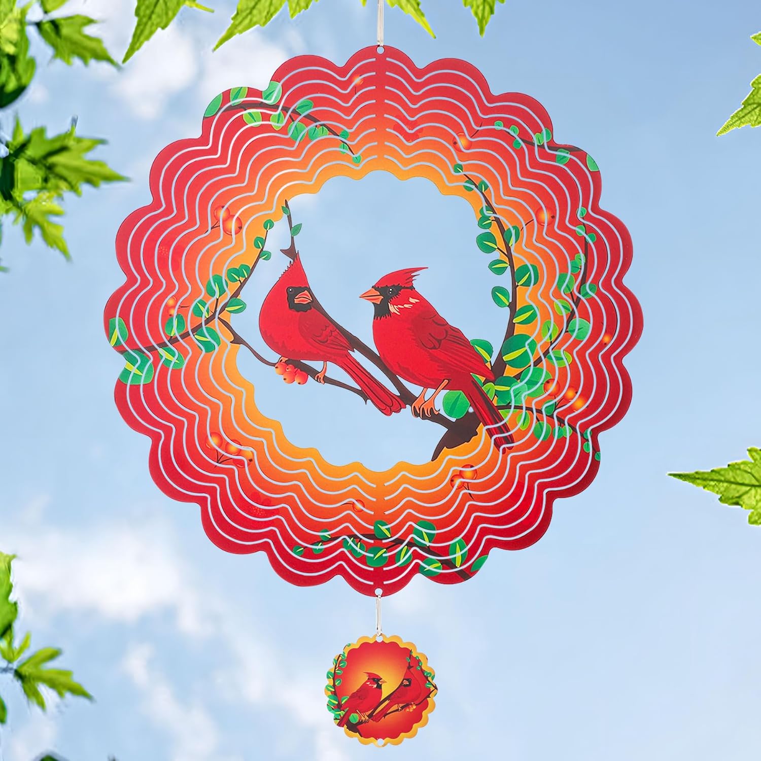Cardinal Wind Spinners Garden Yard Decor Gift for Women Men, 12 Inch Outdoor Metal 3D Wind Spinner, Stainless Steel Hanging Wind Catchers Kinetic Sculpture for Outside Decoration