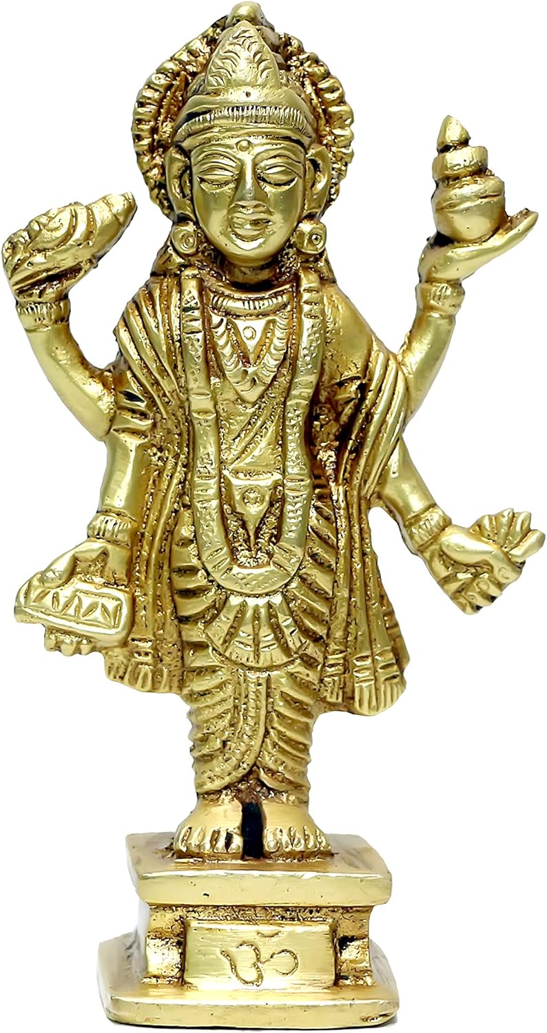 P.J.Handicrafts Brass Statue of Dhanvantari Idol of Ayurveda, Brass Lord Vishnu Avtar, for Home Decor Idol for Mandir Puja -Yellow, (Wt-350GMS)