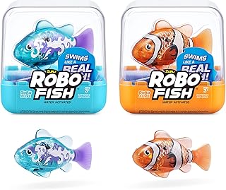 Robo Alive Robo Fish Robotic Swimming Fish (Teal + Orange) by ZURU Water Activated, Changes Color, Comes with Batteries, Amazon Exclusive (2 Pack) Series 3