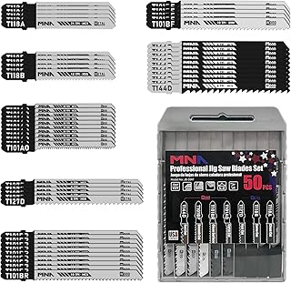 MNA Multi-Purpose Jig-Saw Blades, 50 Pieces, Assorted Jig Saw Kit Value Pack for Wood, Plastic and Metal Cutting with Carry Case
