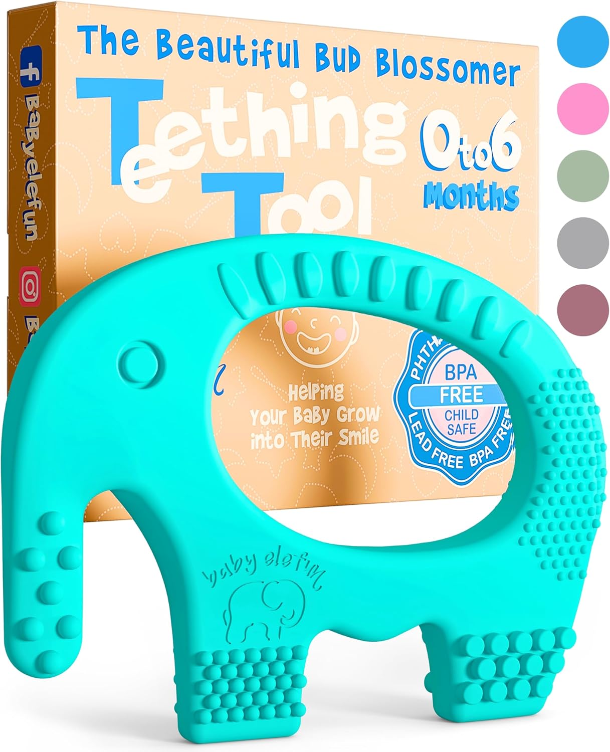BABY ELEFUN Teething Toys for Baby - Cute, Effective & Easy to Hold BPA Free Silicone Teethers with Gift Package - Elephant Teether Toy Best for Babies 3 6 12 Months, Boy, Girl, Infant - Shower Gifts