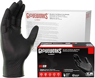 GLOVEWORKS Black Disposable Nitrile Industrial Gloves, 5 Mil, Latex & Powder-Free, Food-Safe, Textured, Large, Case of 1000