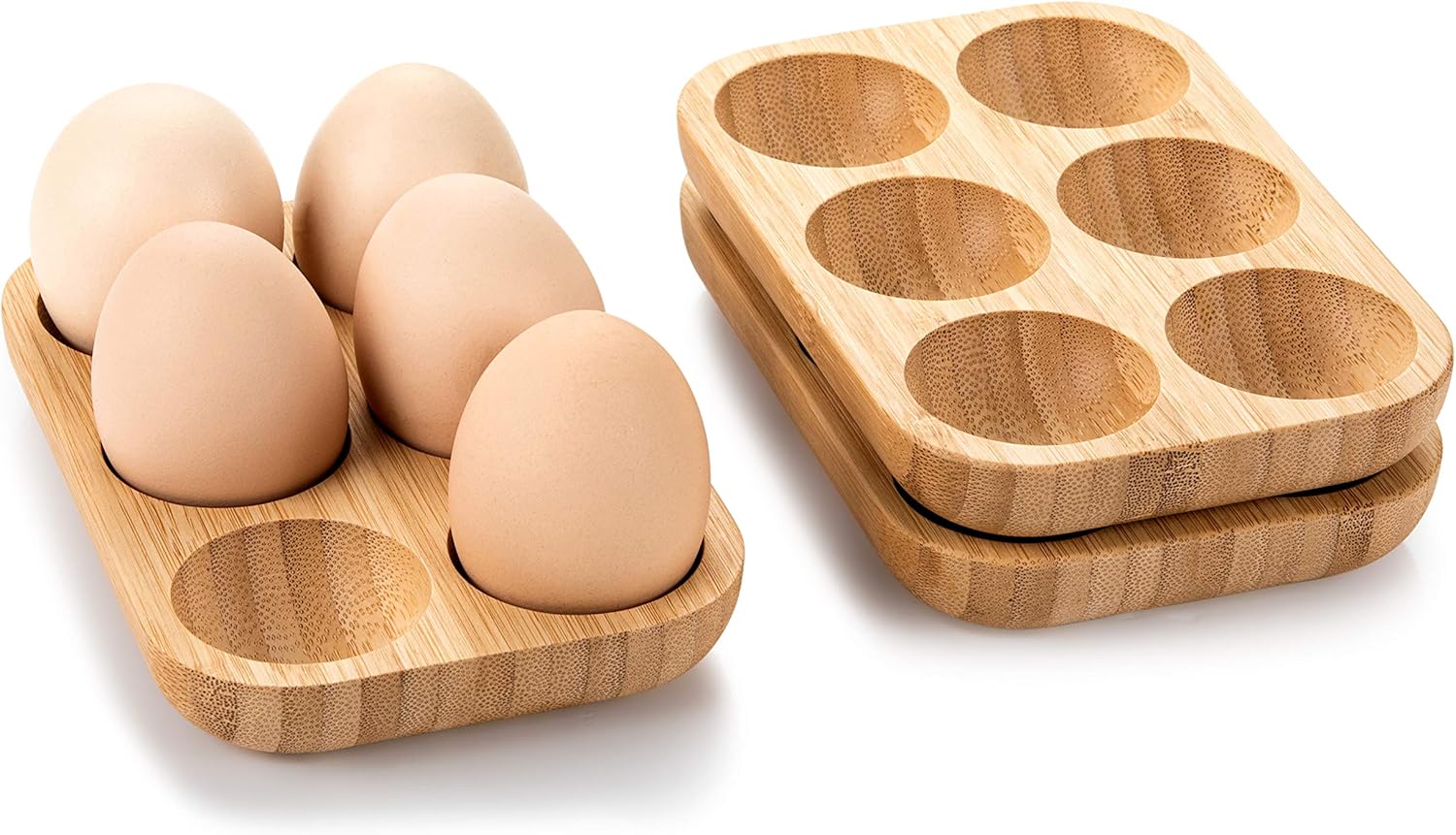 Mini Bamboo 18 Egg Holes Tray Set, 3 small Racks ,Premium Rustic Wooden Egg Holder For Deviled Egg ,Usable in Kitchen Refrigerator, or Countertop for Display or Storage | Set of 3