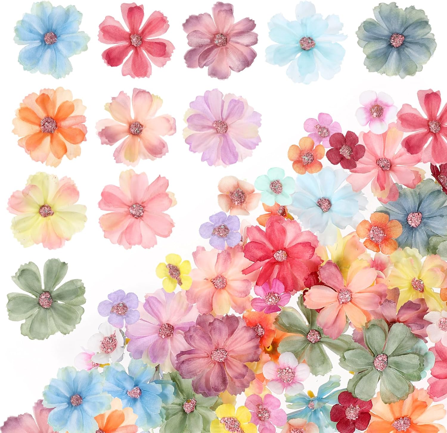 150PCS Small Fake Flowers for Crafts Mini Faux Flower Heads Artificial Flower Heads Small Rose Daisy Fabric Flowers Multicolor Small Silk Flower Heads for DIY Garland Home Wedding Party Decoration