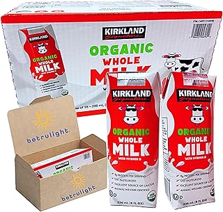 Milk organic whole Milk from Grass Fed Cows is Shelf Stable Milk Single Serve comes with Straws | 8.0 Fl oz Bulk Case of 18| Every Order is Elegantly Packaged in a Signature BETRULIGHT Branded Box