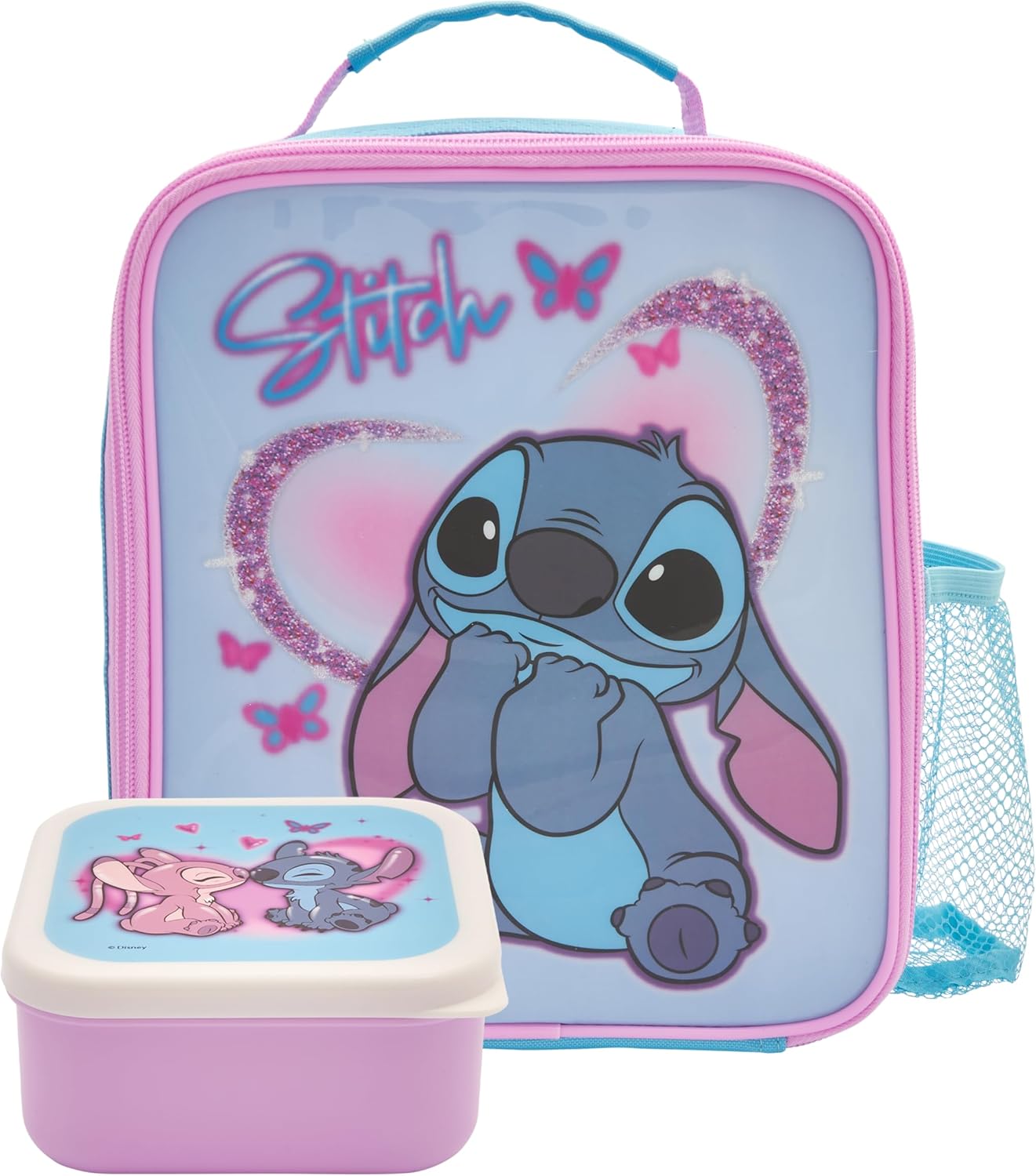 Disney Stitch Lunch Bag with Mini Stitch Lunch Box by Polar Gear - Stitch Gifts for Girls - Stitch Bag Back to School Supplies - 600D Insulated Kids Lunch Bag with Bottle Pocket and Kids Snack Box