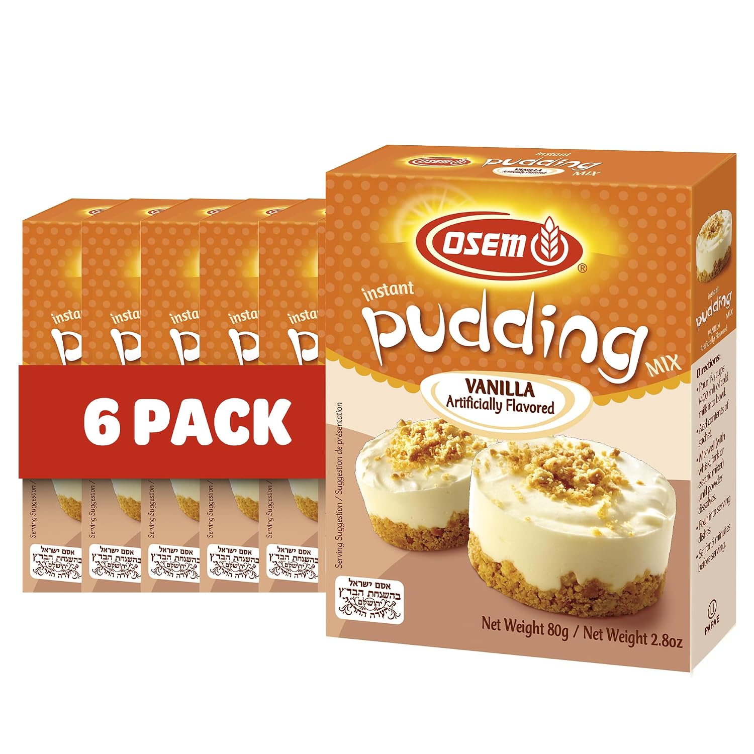Osem Instant Pudding Vanilla Flavor, Kosher - 2.8 Oz (Pack of 6)