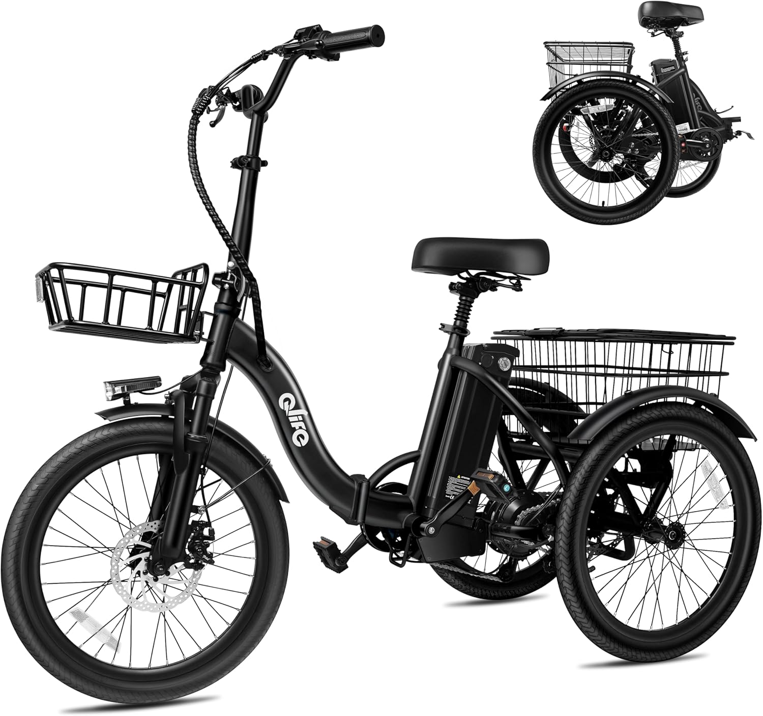 Qlife Triker Electric Bike, Peak 750W Brushless Motor Folding Trike Ebike, 468Wh Removable Battery, Step-Thru 3 Wheel Electric Bicycle, Up to 50 Miles, 20 Tire Tricycle for Adults