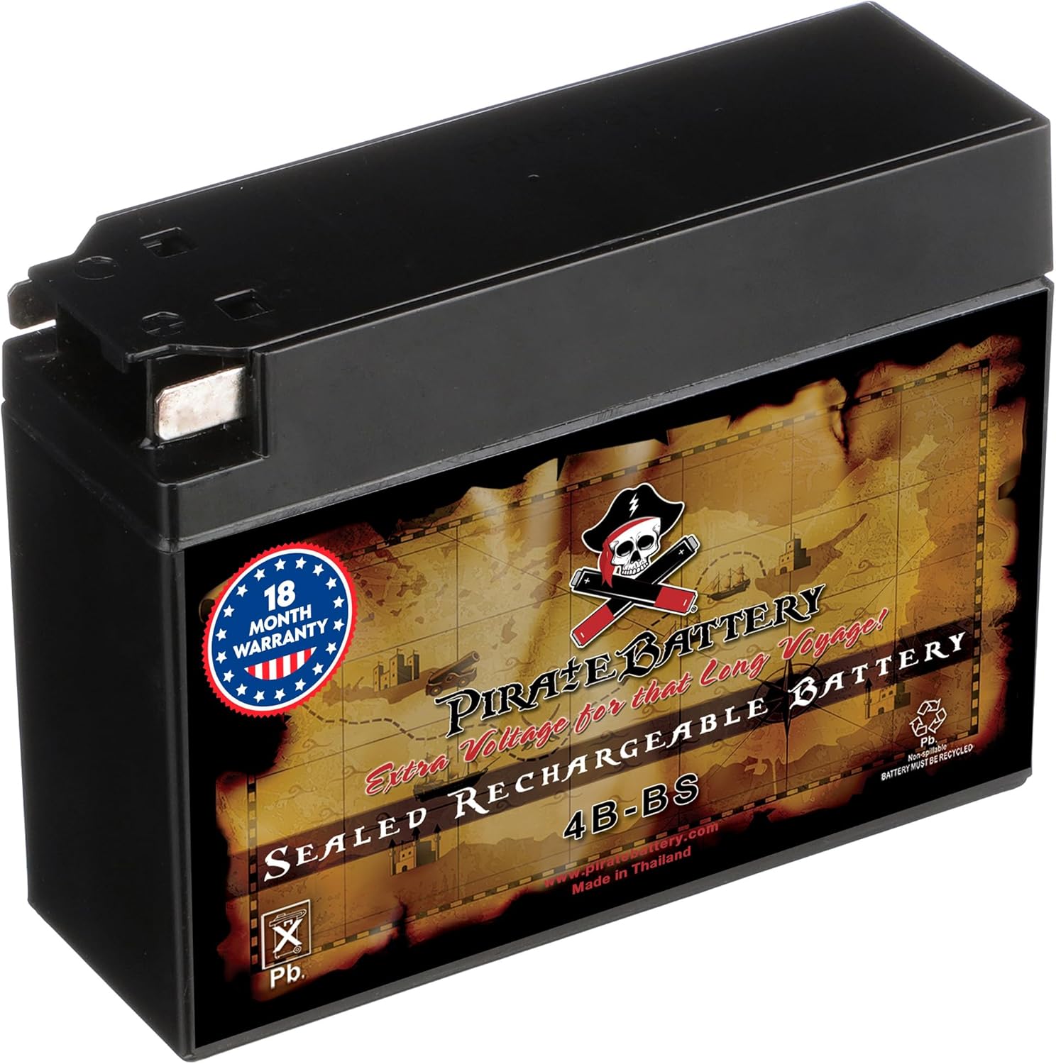 Pirate Battery YTX4B-BS 12 V 40 CCA AGM – Maintenance-Free 2 Ah Battery for Scooter, Pocket Bike, Mini ATV – Tab Terminal – Fits Yamaha Zuma 50, Honda Metropolitan, Razor Pocket Mod