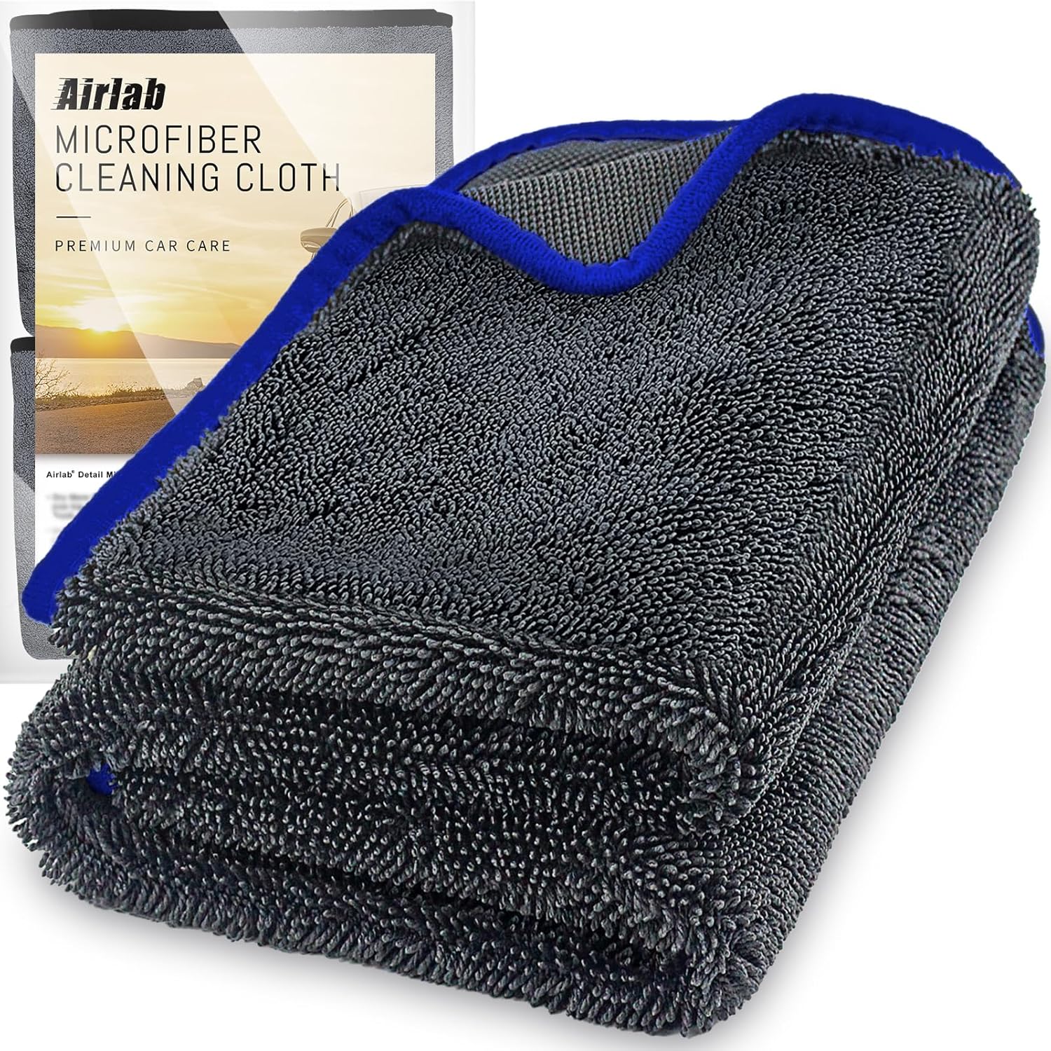 Airlab Twisted Loop Car Drying Towel Extra Large 90x60cm XXL, Double-sided Car Care Microfibre Cloths 650GSM, Super Absorbent Cleaning Cloth for Car Detailing Washing Polishing